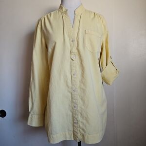 Tommy Hilfiger Light Yellow Casual Button Down Tunic Shirt Long Sleeve Sz Large
